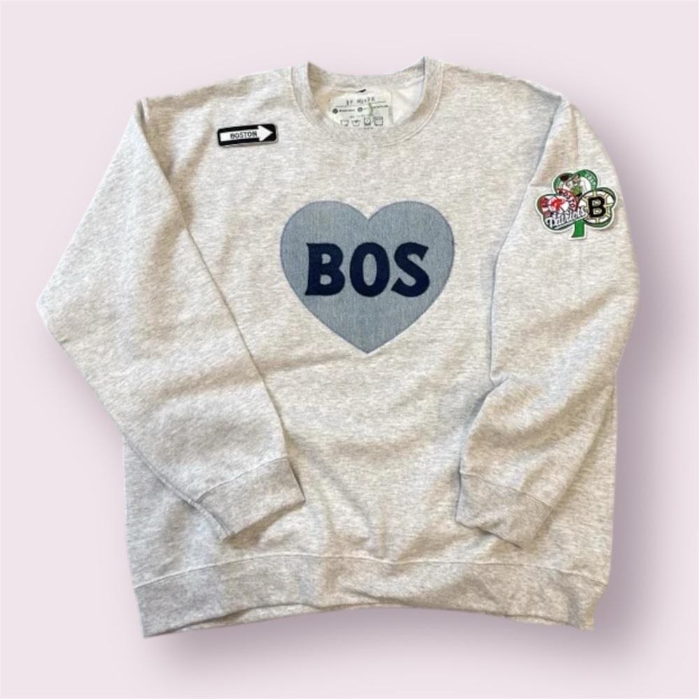 Denim by Murph Boston Sweatshirt L Heart New England Red Sox Patriots Celtics